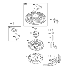 Flywheel, Ignition, And Starter Group Diagram and Parts List for 14D932-0236-F1 100000 - 19Z999 Briggs and Stratton Engine